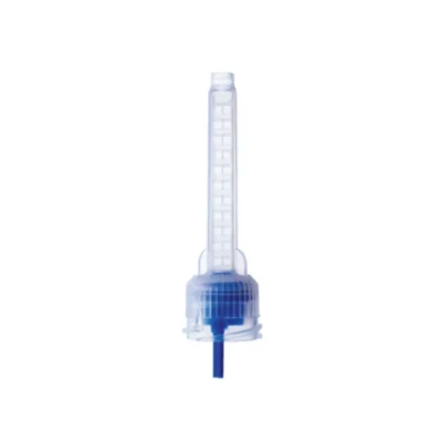 Close-up of a clear syringe with a blue plunger and a needle at the bottom, ready for injection.